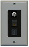 RiteAV Decorative 1 Gang Wall Plate (Gray/Black) 3 Port - Coax (Black) Cat6 (Black) HDMI (Black)
