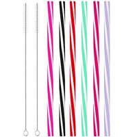 Reusable Silicone Drinking Straws, 6 Pcs Eco Friendly Silicone Straws with 2 cleaning Brushes,for 30oz and 20oz Tumblers, Rtic,Yeti, Ozark, (Two-tone Stripe, Opaque, 10 inches)