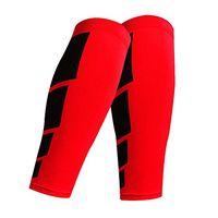 CFR Calf Compression Sleeve - Helps Shin Splints Sport Gym Support Braces Unisex Leg Socks One Pair Red,L UPS Post