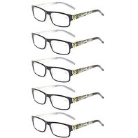 Kerecsen 5 Pack Fashion Unisex Reading Glasses Spring Hinge Pattern Design Readers (5 Pack Black, 5.0)
