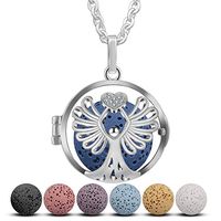 Angel Essential Oil Diffuser Necklace, CELESTIA Aromatherapy Locket Pendant with 7 Reusable Coloured Lava Stones - 24" Rolo Chain Girls Women Jewelry Gift Set