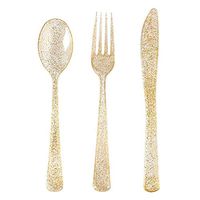 Dozenla 18 pcs Plastic Silverware, Party Plastic Flatware, Disposable Plastic Glitter Cutlery Include 6 Plastic Forks, 6 Plastic Knives, 6 Plastic Spoons