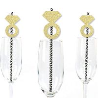 Gold Glitter Diamond Ring Party Straws - No-Mess Real Gold Glitter Cut-Outs and Decorative Bridal Shower or Bachelorette Party Paper Straws - Set of 24