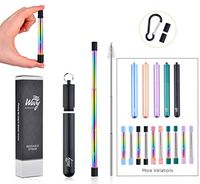 Wavy Pavement - Black - Rainbow Straw - Reusable Collapsible Metal Stainless Steel Drinking Straw With Case, 2 Silicone Tips, Keyring, Carabiner, Cleaning Brush, Folding, Portable - Eco Friendly