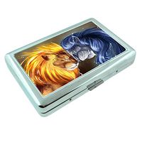 Fire Ice Lions Em1 Hip Silver Cigarette Case Id Holder Metal Wallet 4" X 2.75" RFID Protection