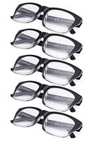 5-pack Spring Hinges Large Square Frame Reading Glasses Black Transparent +3.50