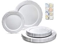 " OCCASIONS" 120 Plates Pack,(60 Guests) Vintage Wedding Party Disposable Plastic Plates Set -60 x 10.25'' Dinner + 60 x 7.5'' Salad/Dessert Plate (Portofino in Plain White)