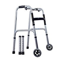 LHQ-HQ Folding Stainless Steel Wheeled Walker Four-Legged Elderly Lightweight Walker Non-Slip Walking Stick with Hospital