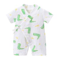 Tomppy Newborn Infant Baby Boys Girls Kimono Robe Romper Short Sleeve Printed Jumpsuits Summer Pajamas Clothes White