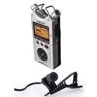 Tascam DR-40 4-Track Handheld Digital Audio Recorder - Silver - with Stony Edge Simple Lav Condenser Omni-Directional Lavalier/Lapel Microphone
