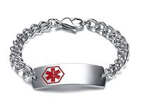 PJ Jewelry Free Engraving Men's Stainless Steel ID Tag Medical Alert Link Chain Identification Bracelet,8.2"