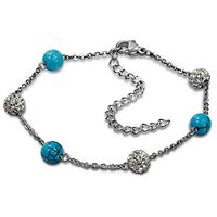 Steel Anklet with Crystal and Howlite Beads. 316L Surgical Grade Stainless Brace