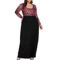 Jushye Women Dress,Summer Plus Size Long Dress Leopard Print Short Sleeve V-Neck Beach Maxi Dress (9361-Red, XXXXXL)