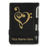 Mini Notepad, Music Heart, Personalized Engraving Included (Black with Gold)