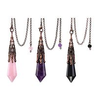 Jovivi 3pcs Natural Amethyst Rose Quartz Obsidian 12 Facted Therapy Healing Dowsing Pendulum Divination Reiki Charged Chakra Balancing Crystal Pendant with Chain