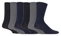 Gentle Grip - 6 Pack Mens Loose Non Binding Diabetic Socks for Poor Circulation (Black/Navy/Grey)