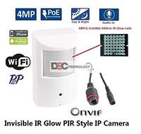 4 Megapixels HD IP PoE/12VDC Hidden/Spy Security Camera 3.7mm Lens 48x 940nm Invisible IR LEDs, IR-Cut, ONVIF, PIR Motion Detector Sensor Form Factor