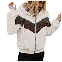 Theoylos Women's Casual Plush Coats Ladies Color Block Fleece Hooded Outwear Sweatshirts Winter Warm Jacket Overcoat White