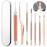 7 Pcs Ear Pick with Light, Q-Grips Earwax Removal Tool Kit for Kids and Adults, Ear Wax Cleaner Set with Storage Box (Rose Gold)