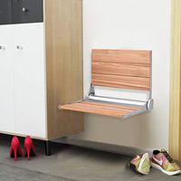 18’’ Teak Folding Shower Seat Chair, Wall Mounted Bathroom Folding Shower Bench Seat, Medical Shower Bath Stool Seat