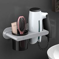 Multifunction No Drilling Simple Style Hair Dryer Rack Wall Mount, Creative Hair Dryer Holders with Storage Compartment Plug Storage 3 Color(White) (Color : Gray)