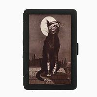Perfection In Style Black Color Metal Cigarette Case Vintage Cat Design 015