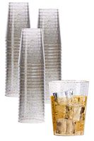Exquisite 120 Count 10 oz Gold Glitter Clear Plastic Cups Tumblers - Hard Plastic Disposable Cups For Wedding Glasses - Plastic Party Cups For Cocktail Wine and More.