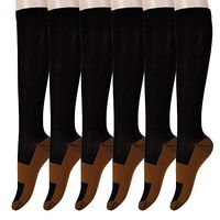 Graduated Copper Compression Socks 6 Pairs Anti Fatigue Knee High Socks for Men Women Pain Ache Relief Stockings 15-20 mmHg (XXL, Black)