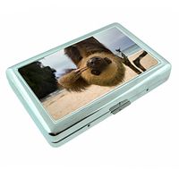 Cute Sloth S3 Silver Cigarette Case Metal Wallet Id Holder 4" X 2.75" RFID Protection