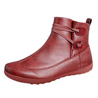 Clearence Women's Winter Leather Waterproof Boots Loafers Flats Shoes Casual Comfortable Short Tube Roman Shoes 5.5-10.5 (Red Ankle Boots, US:8)