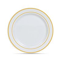 Select Settings [50 COUNT] (7.5 Inch) Gold Trim Disposable Plastic Salad/Dessert Plates