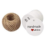 Handmade with Love Mini Gift Paper Tags, 200 pcs Round White Gift Labels with 99 ft Natural Jute Twin, Kindness for Gift Wrap, Wedding Favors by Hubhnb