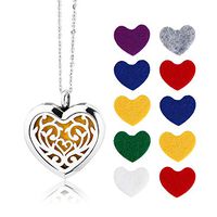 Aromatherapy Diffuser Pendant, Wave Essential Oil Necklace, Locket Adjustable Chain Stainless Steel Perfume Necklace With 10Pcs Refill Pads (Heart-shaped)