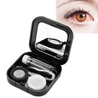 Lens case, 2-in-1 portable double-sided eyeglass case, eye-shaped container with mirror, suitable for family trips(black)