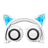 Wired Over-Ear Foldable Headphones Cat Ear Earphones with LED Light For Girls,Children.Compatible for Mp3 Mp4 player,iPhone 6S,Android Phone.(white)