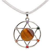 GEM-inside Merkaba Hexagonal Star Faceted Natural Yellow Tiger Eye Pendant 1.37" Dowsing Chakra Pendulum for Divination Real Stone Reiki Necklaces for Women Energy Heal