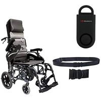 Karman VIP-515 Aluminum Lightweight Transport Wheelchair VIP515TP-16, 16"W X 16"D Seat, Flip Back Adjustable Armrests & Free 130 dB Black Personal Safety Alarm/Siren! + Black Seatbelt!
