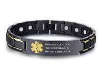 XUANPAI Breast Cancer NO Needle OR BP ON Left ARM Magnet Therapy Medical Alert ID Bracelet,Black+Yellow