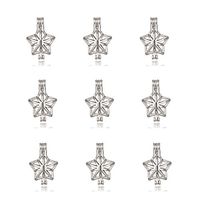 10pcs Rhodium Plated Star Shape Bead Cage Hollow Locket Charm Necklace - Add Your Own Stones, Rock to Cage,Add Perfume and Essential Oils to Create a Scent Diffusing Charms Pendant (2# Star shape)