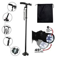 Old Man's Walking Stick Adjustable LED Telescopic Folding Crutches Lightweight Anti-Skid 360° Rotating Base Get up Armrests Walking Sticks