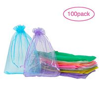 100 Pack 5x7 Inches Organza Gift Bags 10 Mixed Solid Colors for Toys Candy Chocolate Party Christmas Wedding Favor Gift