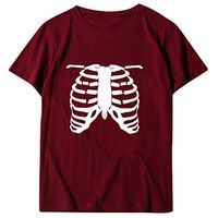 Meikosks Women's Rib Print T Shirt Short Sleeve Round Neck Tops Casual Blouses Basic Pullover Wine