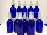 WALLER PAA Glass Spray Bottle Set of 12 New 2oz Blue Glass Bottles White Sprayers and Caps