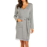 Haxikocty Women Pregnant Nusring Sleepdress Maternity Breastfeeding Solid Frenulum Nightdown Dress Gray