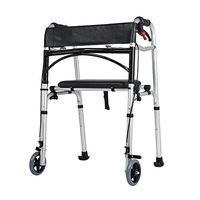 Lqdpdd Elderly People Walker Height Folding Walker Handicap Walking Mobility Aid Lightweight Folding Walker with Seat and 2/4Wheels Adjustable Height Walker Rolling Aluminum Alloy Frame,B