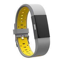 Teak - Silicone Sport Replacement Wristband for Fitbit Charge 2 - Small Grey and Yellow