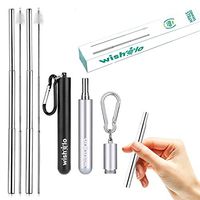 Telescopic, Reusable, Metal, Collapsible, Stainless Steel Drinking Straw, Variety Pack, 2 Pack, Black/Silver/Cases - Dishwasher Safe - Includes Travel Case - Cleaning Brush - (Black + Silver 2 Pack)