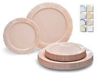 " OCCASIONS" 240 Plates Pack,(120 Guests) Vintage Wedding Party Disposable Plastic Plates -120 x 10.25'' Dinner + 120 x 7.5'' Salad/Dessert Plate (Portofino in blush/Antique Rose)