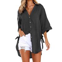 Women's Shirt, Womens Loose Button Long Shirt Dress Cotton Ladies Casual Tops T-Shirt Blouse Black