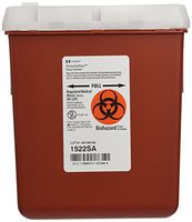 Kendall/Covidien AutoDrop Portable Phlebotomy Sharps Containers 1-Piece, 2.2 Quart (7.25 Height X 6.5 Width X 4.47 Depth), Red Base with Vertical Entry Lid - 1/Set of 3